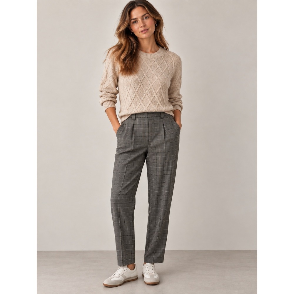 Ganni Grey Plaid Glen Check Fall Academia Trousers, 40